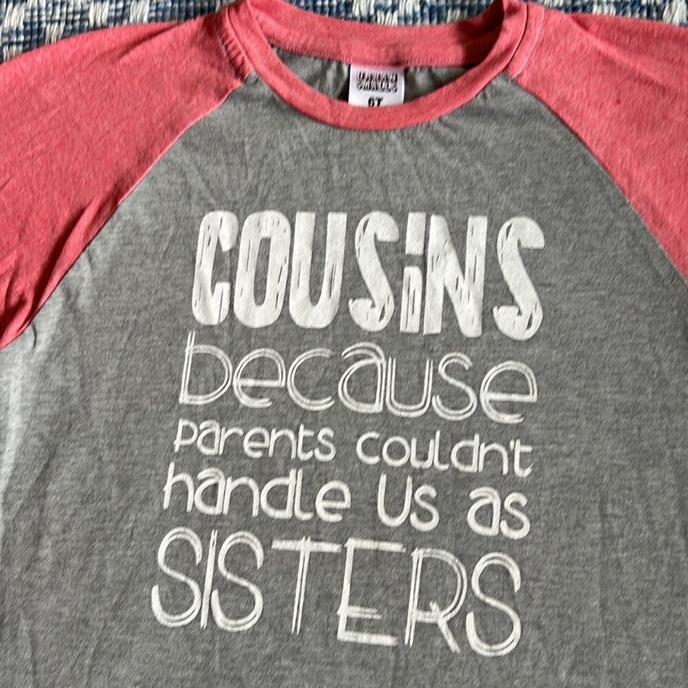 Urban Smalls 6T Grey & Salmon Pink Jersey T-shirt Cousins Because…